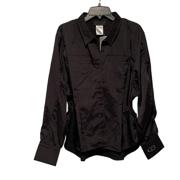 REEBOK x Cardi B Plus Size Ruched-Sleeve Active Shirt, Black 1X - Picture 1 of 7